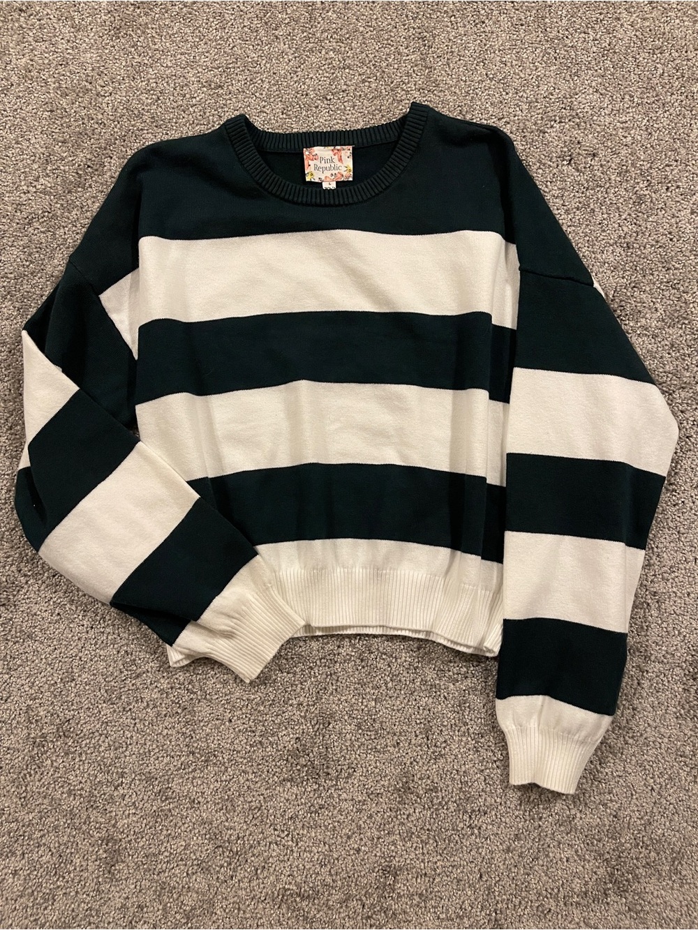 Pink Republic Cozy Oversized Striped Sweater Navy White Preppy Y2K size Lg